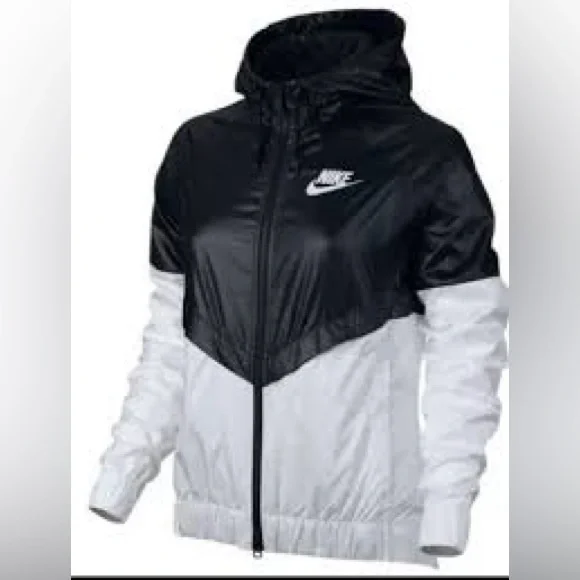 Nike Windrunner Jacket  Black White Long Sleeve Full Zip Hooded Windbreaker Sz S - Picture 9 of 9
